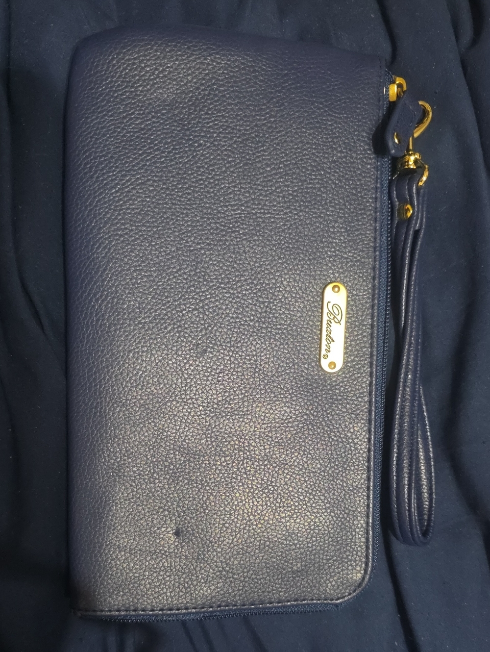 Buxton Navy Blue Pebbled Vegan Leather Ultimate Organizer Wristlet Wallet